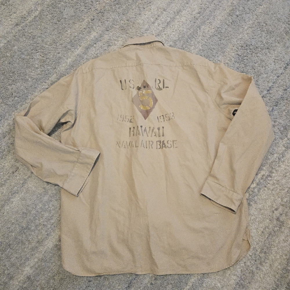 Polo Ralph Lauren Military Utility Shirt XL Khaki Tan Naval Air Base Hawaii Sten